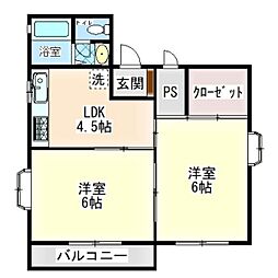メゾン・川崎 2DKの間取図画像