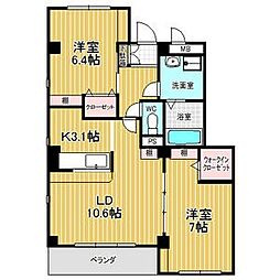 レザンヴェール八つ松 2LDKの間取図画像