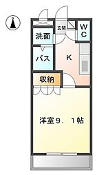 M.Jハウス横吹 1Kの間取図画像
