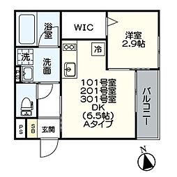ジュネス宝生町 1DKの間取図画像