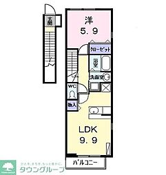 近鉄名古屋線 烏森駅 徒歩5分の賃貸アパート 2階1LDKの間取り