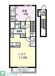 名鉄犬山線 東枇杷島駅 徒歩13分の賃貸アパート 2階1LDKの間取り