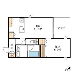 corail blanc 1階1LDKの間取り