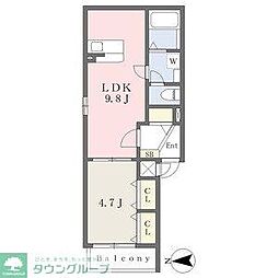Ｃ＿ｃａｌｍｅ黄金 2階1LDKの間取り