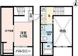 VIVA米野II(ビバコメノツー) 1階ワンルームの間取り