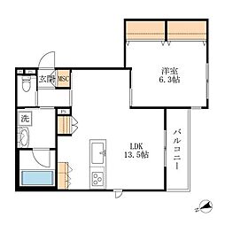 corail blanc 4階1LDKの間取り