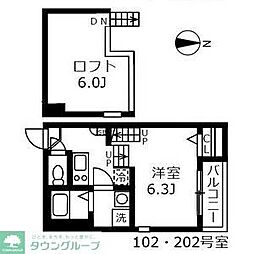ハーモニーテラス西日置 2階1Kの間取り