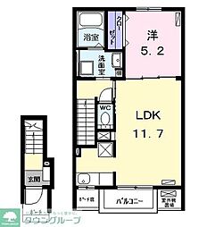 カーサ　フィオーレ　十王 2階1LDKの間取り