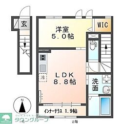 名古屋市営名城線 名城公園駅 徒歩3分の賃貸アパート 2階1LDKの間取り