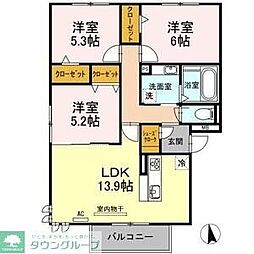 ラルジュ高峯B 3LDKの間取図画像