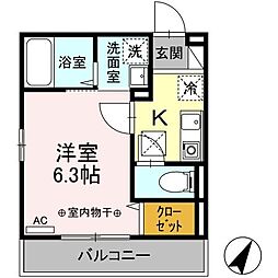 セジュール大船S 1Kの間取図画像