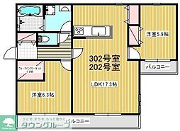 茅ヶ崎市東海岸南3丁目アパート 2LDKの間取図画像