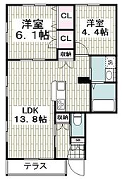 メゾンかきの木弐番館 2LDKの間取図画像