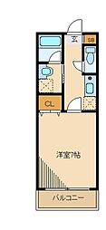 クラージュリヴ 2階1Kの間取り