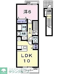 グリーンヒルズ大澤Ｅ 2階1LDKの間取り