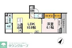 小田急小田原線 町田駅 徒歩18分の賃貸アパート 1階1LDKの間取り