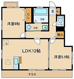 アンソレイユB 2LDKの間取図画像