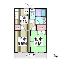 東武伊勢崎線 茂林寺前駅 徒歩30分の賃貸マンション 4階2DKの間取り