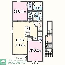 ジックス石原　Ｂ 2階2LDKの間取り