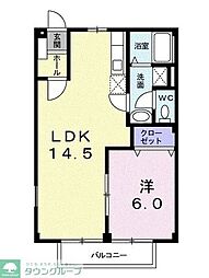 パークハイツＹ 2階1LDKの間取り