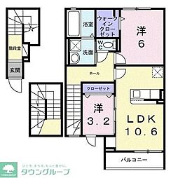 グラン・シャトー武蔵嵐山Ａ 3階2LDKの間取り