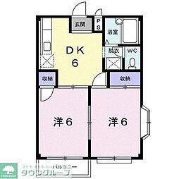 エルディム田野 2階2DKの間取り