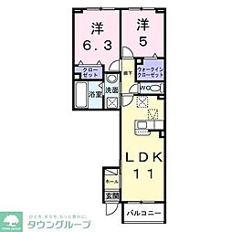 アクア　Ａ 1階2LDKの間取り