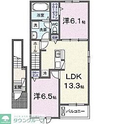 アクア　Ｂ 2階2LDKの間取り