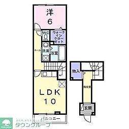 アクア　Ａ 2階1LDKの間取り