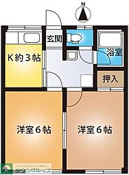 朝日コーポB 2Kの間取図画像