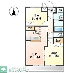 メイプルB 2LDKの間取図画像