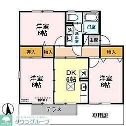 セジュール栗田B 3DKの間取図画像