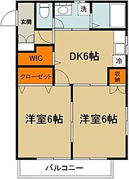 クリスタルセティーム 2DKの間取図画像