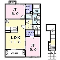 マディー・ウェストライフ 2LDKの間取図画像