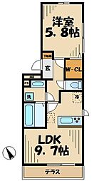 メゾンボナールB 1LDKの間取図画像