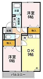 フローラM-1 2DKの間取図画像