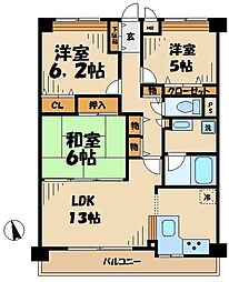 リリーウェル 3LDKの間取図画像