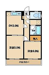 マイキャッスル淵野辺 2DKの間取図画像