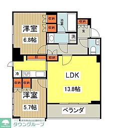 アクシア八王子 18階2LDKの間取り