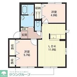 アルブルＢ 1階2LDKの間取り