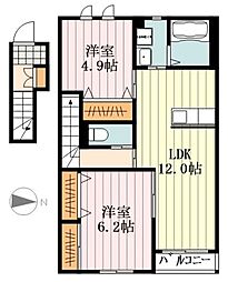 マーブル（日の出） 1階2LDKの間取り