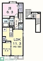 アルドーレII 2階1LDKの間取り