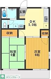 メゾン小山II 1階2DKの間取り