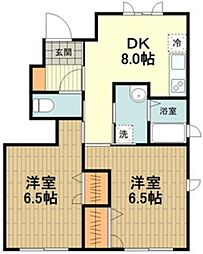 メルベーユ　ユイット 1階2DKの間取り
