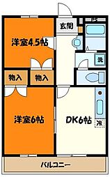 レオパレス751 2階2DKの間取り