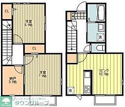 セレスティアル福生 1階2LDKの間取り