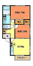 アメニティＣ 2階2DKの間取り