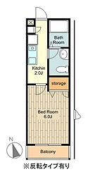 リュイール 1階1Kの間取り