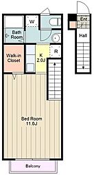 エステート泉塚 2階1Kの間取り