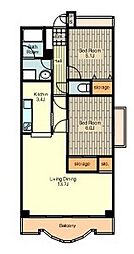 クオリアテラス千人町 3階2LDKの間取り